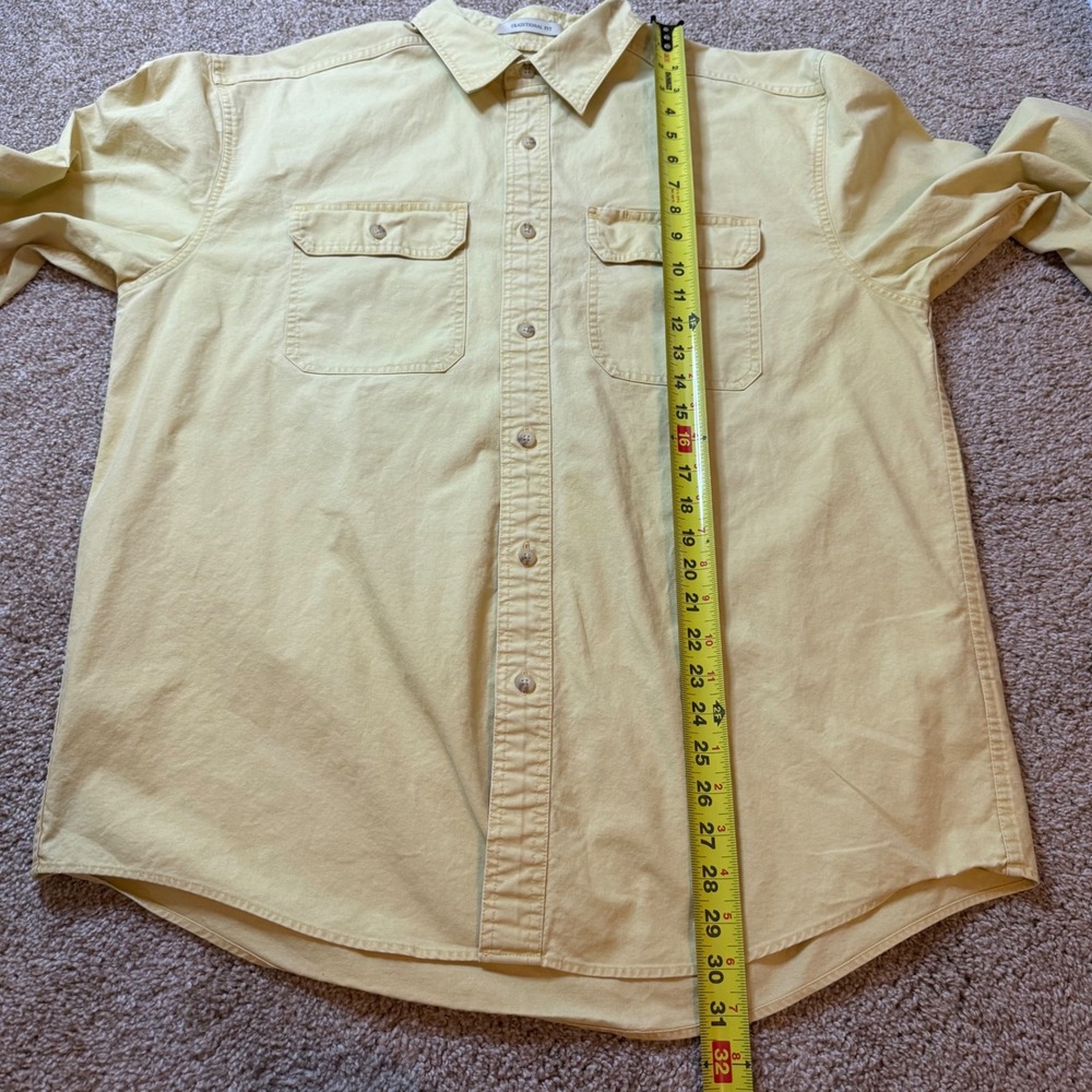 LL Bean Button Down Shirt Mens L Yellow Cotton Canvas Traditional Fit - Picture 4 of 6